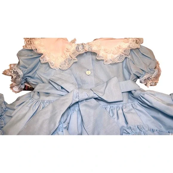 Lid'l Dolly Pageant Dress Blue White Full Circle Ruffle Lace Girls Sz 16-19 lbs - Picture 7 of 8